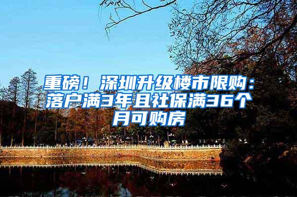 重磅！深圳升级楼市限购：落户满3年且社保满36个月可购房