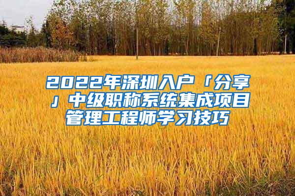 2022年深圳入户「分享」中级职称系统集成项目管理工程师学习技巧