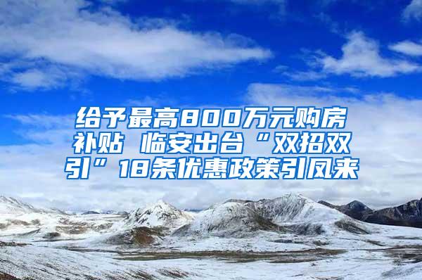 给予最高800万元购房补贴 临安出台“双招双引”18条优惠政策引凤来