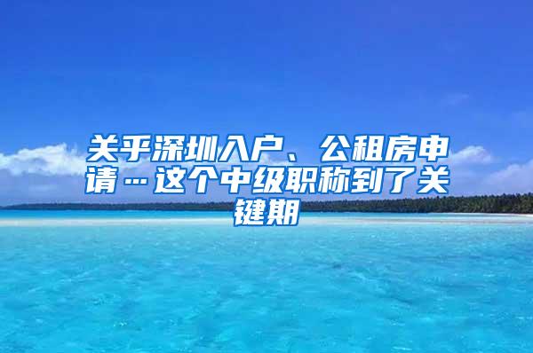 关乎深圳入户、公租房申请…这个中级职称到了关键期