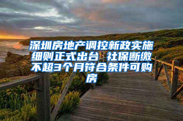 深圳房地产调控新政实施细则正式出台 社保断缴不超3个月符合条件可购房