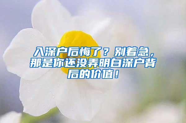 入深户后悔了？别着急，那是你还没弄明白深户背后的价值！