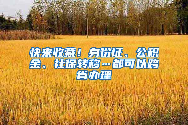 快来收藏！身份证、公积金、社保转移…都可以跨省办理