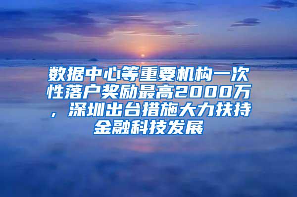 数据中心等重要机构一次性落户奖励最高2000万，深圳出台措施大力扶持金融科技发展