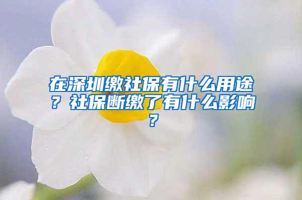 在深圳缴社保有什么用途？社保断缴了有什么影响？