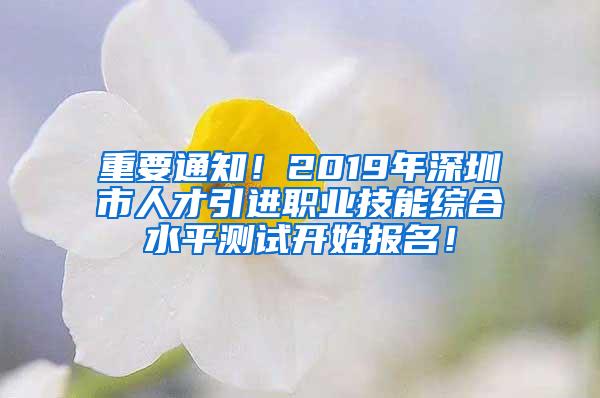 重要通知！2019年深圳市人才引进职业技能综合水平测试开始报名！