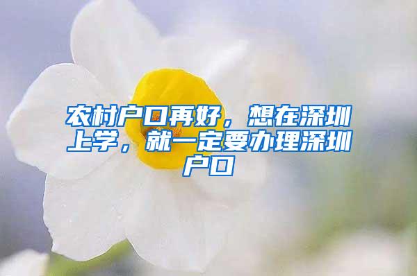 农村户口再好，想在深圳上学，就一定要办理深圳户口