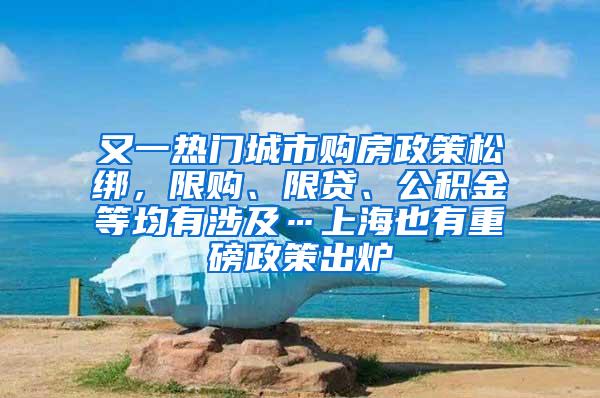 又一热门城市购房政策松绑，限购、限贷、公积金等均有涉及…上海也有重磅政策出炉