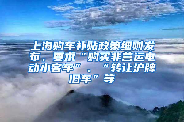 上海购车补贴政策细则发布，要求“购买非营运电动小客车”、“转让沪牌旧车”等