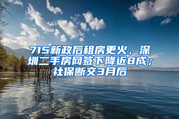 715新政后租房更火，深圳二手房网签下降近8成；社保断交3月后