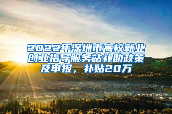 2022年深圳市高校就业创业指导服务站补助政策及申报，补贴20万