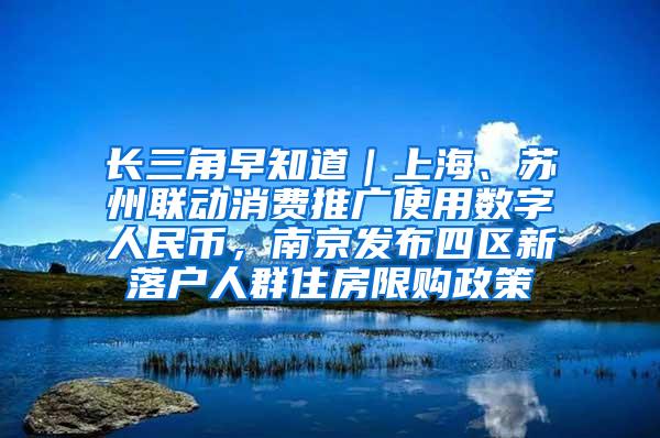 长三角早知道｜上海、苏州联动消费推广使用数字人民币，南京发布四区新落户人群住房限购政策