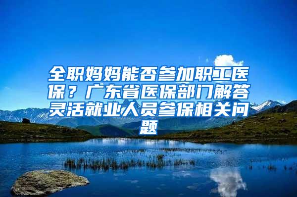 全职妈妈能否参加职工医保？广东省医保部门解答灵活就业人员参保相关问题