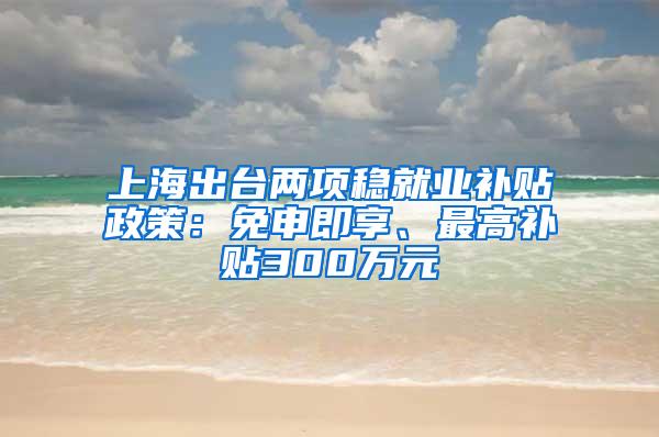 上海出台两项稳就业补贴政策：免申即享、最高补贴300万元