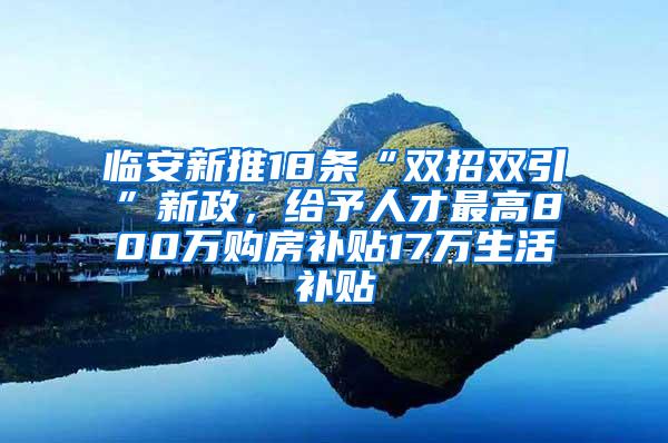 临安新推18条“双招双引”新政，给予人才最高800万购房补贴17万生活补贴