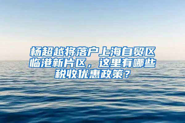 杨超越将落户上海自贸区临港新片区，这里有哪些税收优惠政策？