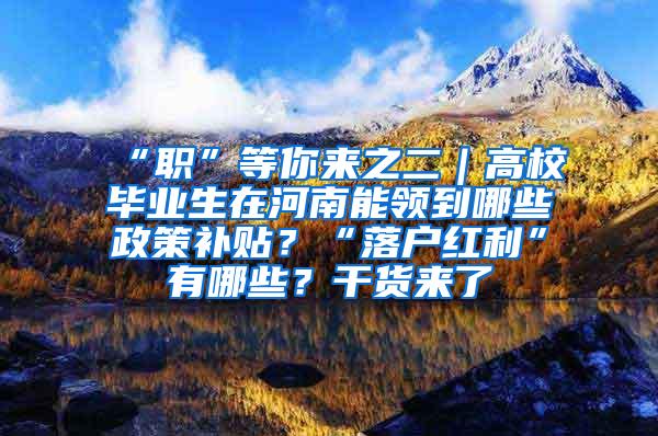 “职”等你来之二｜高校毕业生在河南能领到哪些政策补贴？“落户红利”有哪些？干货来了