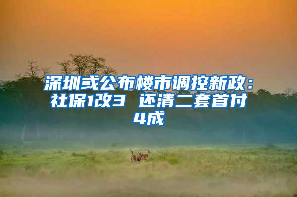 深圳或公布楼市调控新政：社保1改3 还清二套首付4成