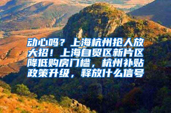 动心吗？上海杭州抢人放大招！上海自贸区新片区降低购房门槛，杭州补贴政策升级，释放什么信号