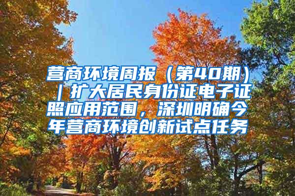 营商环境周报（第40期）｜扩大居民身份证电子证照应用范围，深圳明确今年营商环境创新试点任务