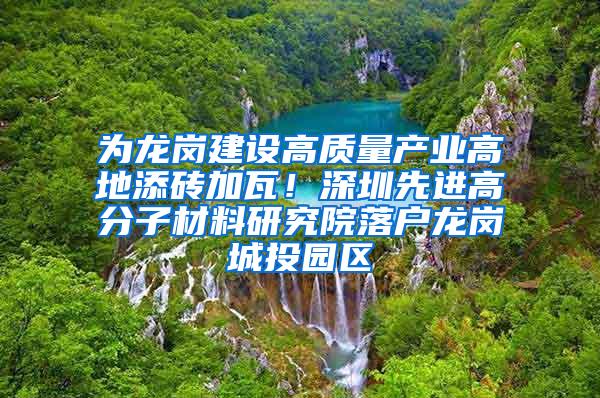 为龙岗建设高质量产业高地添砖加瓦！深圳先进高分子材料研究院落户龙岗城投园区