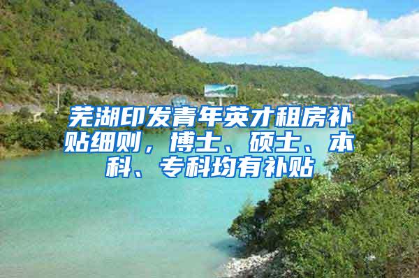 芜湖印发青年英才租房补贴细则，博士、硕士、本科、专科均有补贴