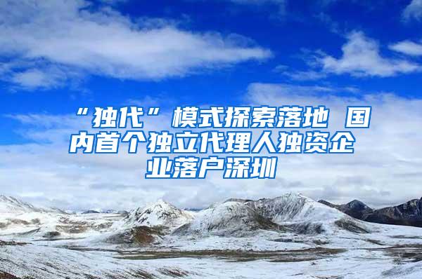 “独代”模式探索落地 国内首个独立代理人独资企业落户深圳