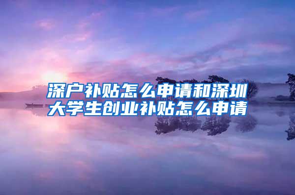 深户补贴怎么申请和深圳大学生创业补贴怎么申请