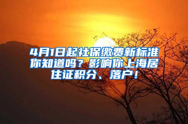 4月1日起社保缴费新标准你知道吗？影响你上海居住证积分、落户！